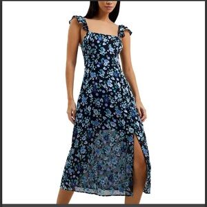 French Connection Bette Floral Print Flutter Sleeve MIDI Dress